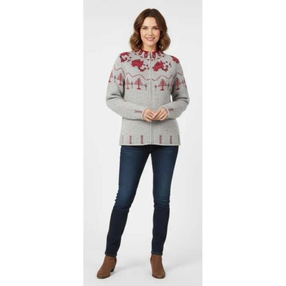 Villager‎ Sport Liz Claiborne Angora Full Zip Cardigan Christmas Sweater Size XL